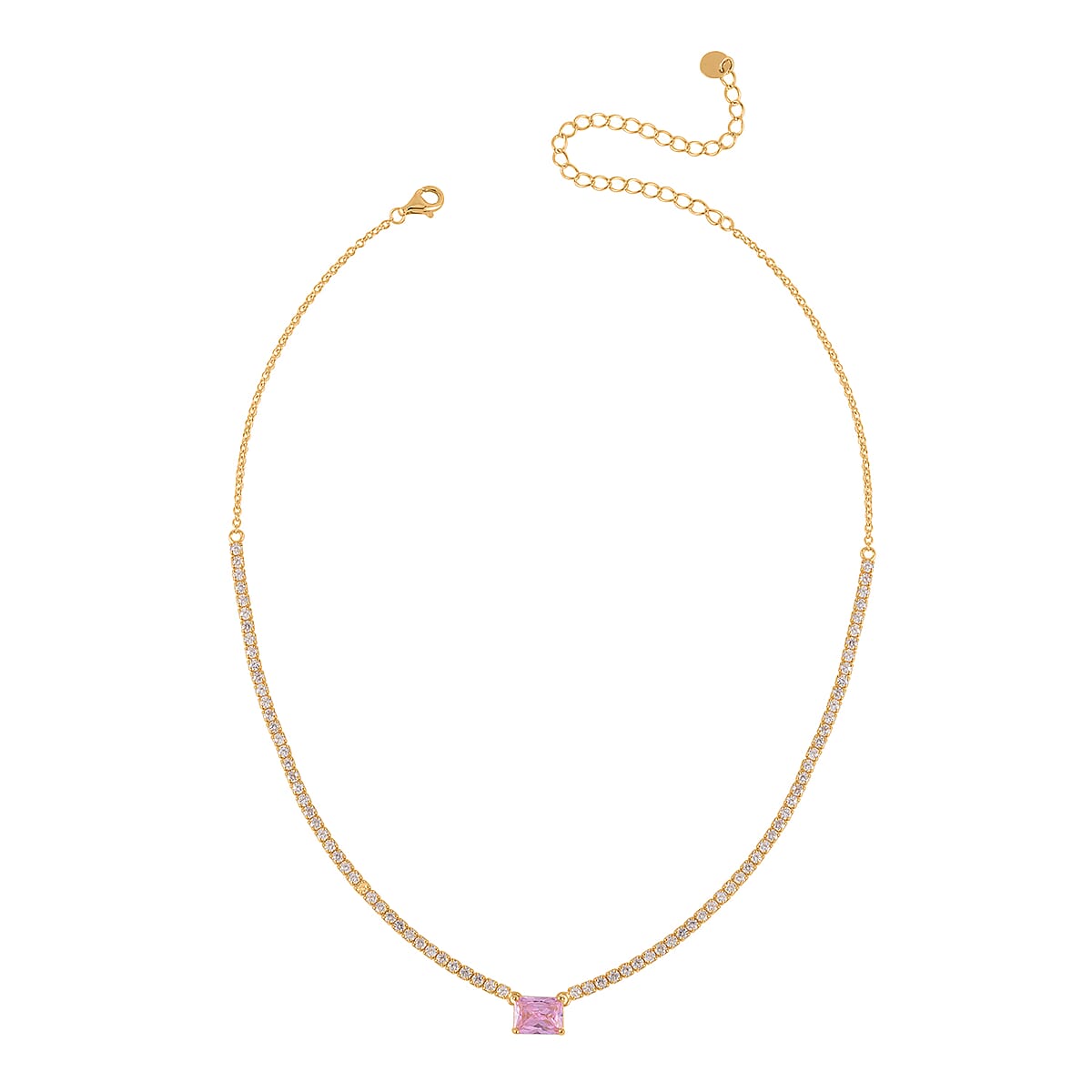 Lustro Stella Pink and White Finest CZ Necklace 16-18 Inches in Vermeil Yellow Gold Over Sterling Silver 10.50 ctw image number 2