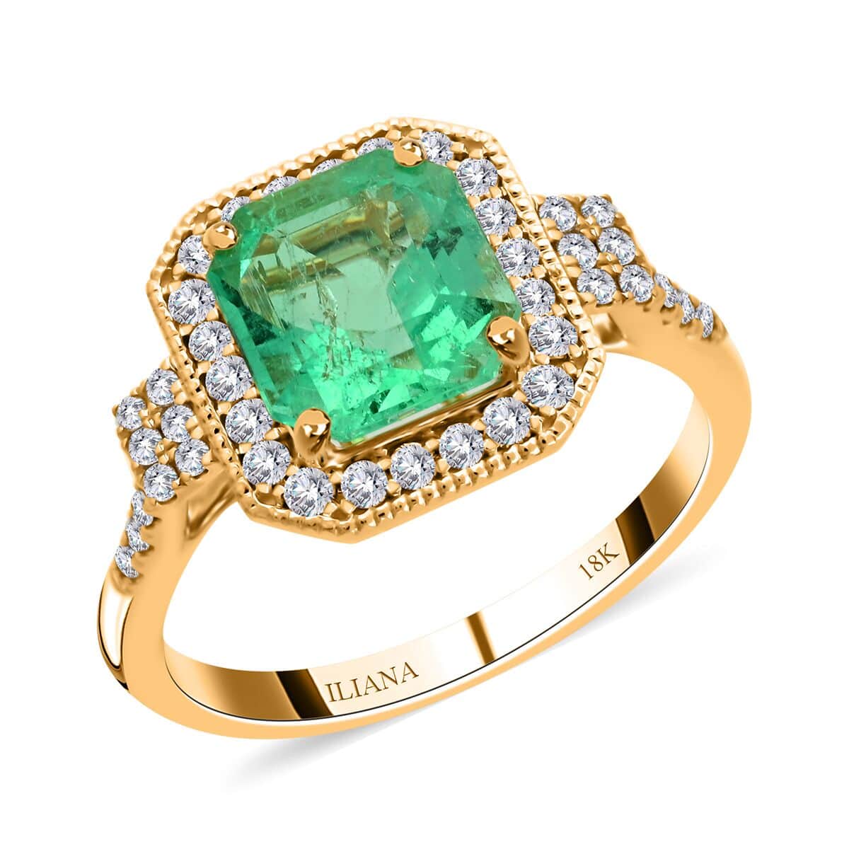 Certified and Appraised Iliana 18K Yellow Gold AAA Boyaca Colombian Emerald and SI Diamond Ring (Size 6.0) 4.55 Grams 2.10 ctw image number 0
