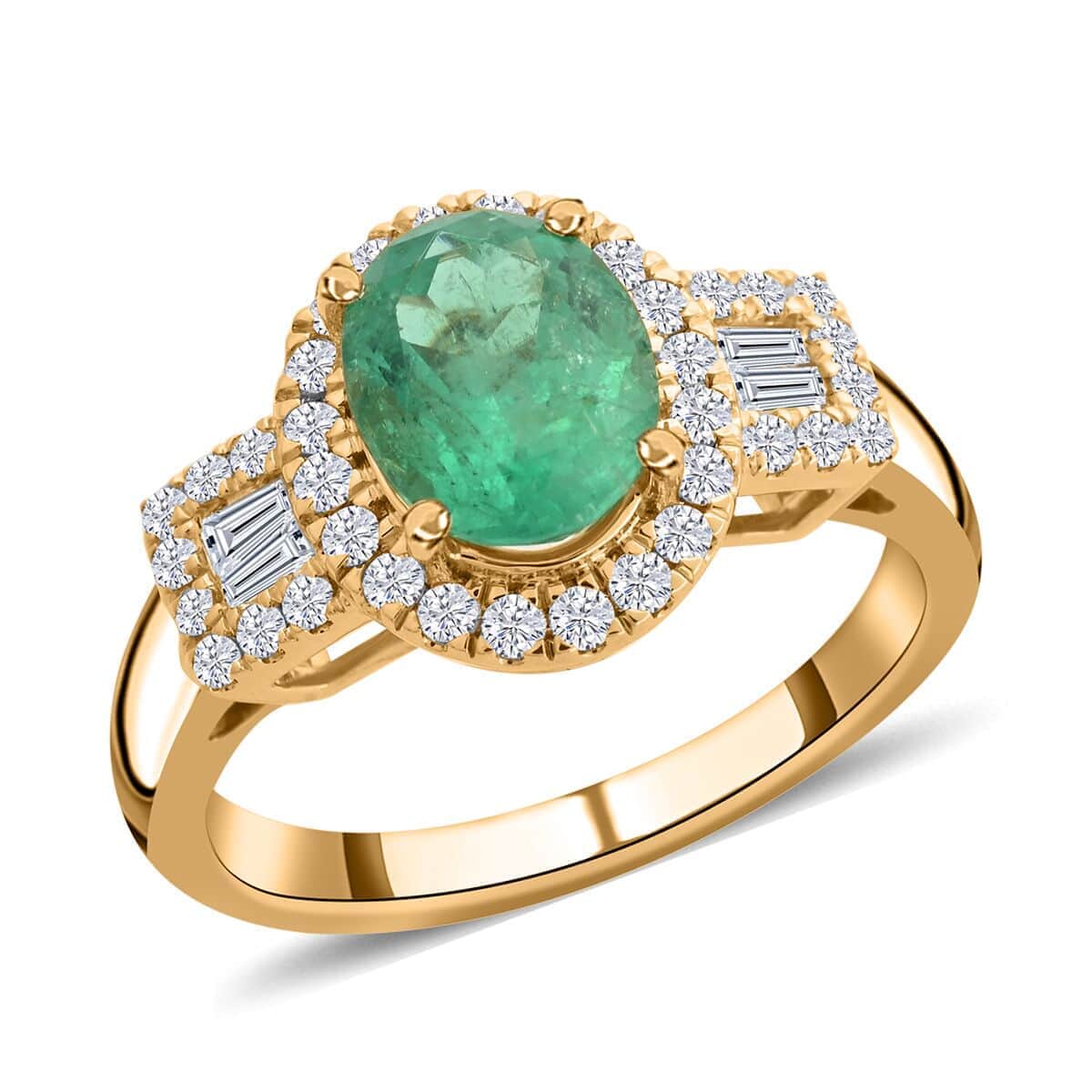 Certified and Appraised Iliana 18K Yellow Gold AAA Boyaca Colombian Emerald and SI Diamond Ring (Size 10.0) 6 Grams 1.85 ctw image number 0