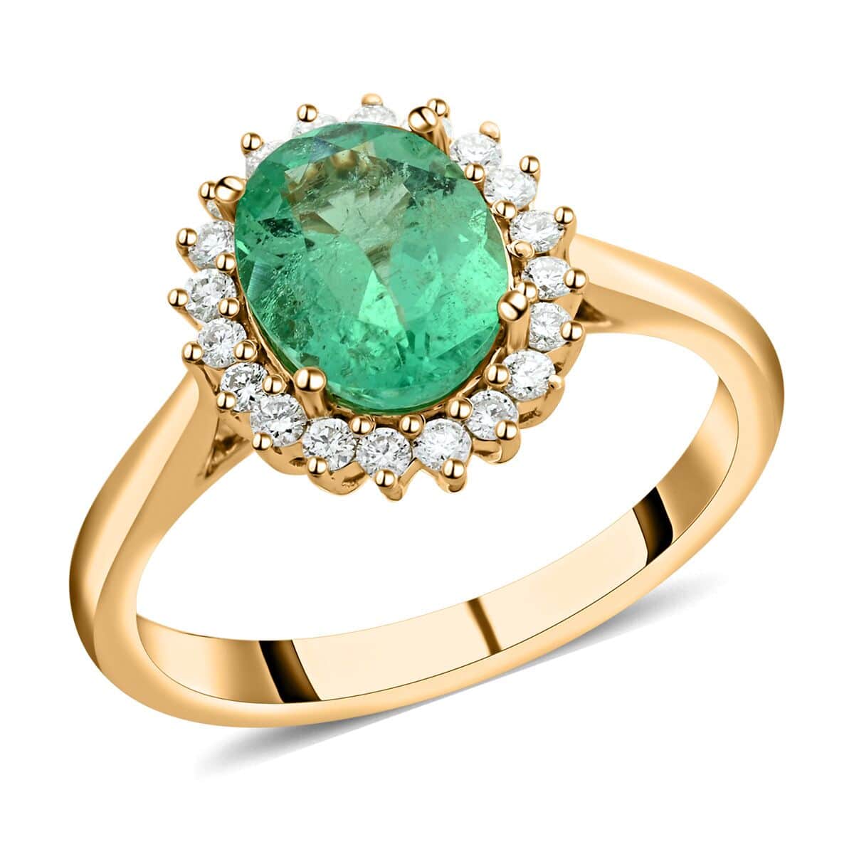 Certified and Appraised Iliana 18K Yellow Gold AAA Boyaca Colombian Emerald and SI Diamond Ring (Size 10.0) 4.45 Grams 2.00 ctw image number 0