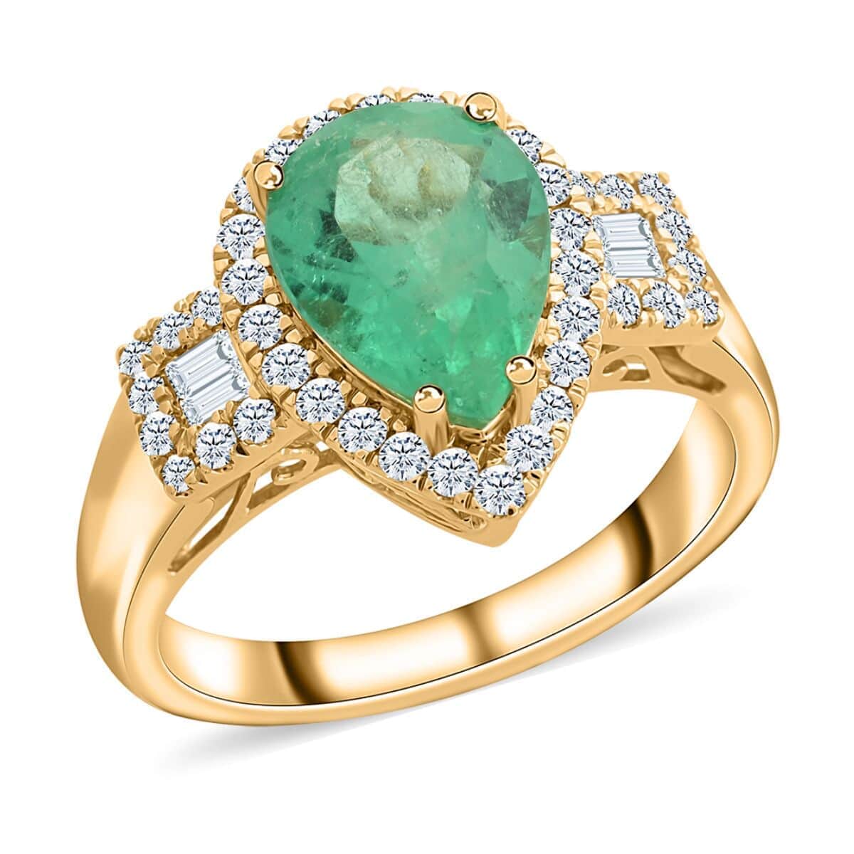 Certified and Appraised Iliana 18K Yellow Gold AAA Boyaca Colombian Emerald and SI Diamond Ring (Size 10.0) 6.30 Grams 2.25 ctw image number 0