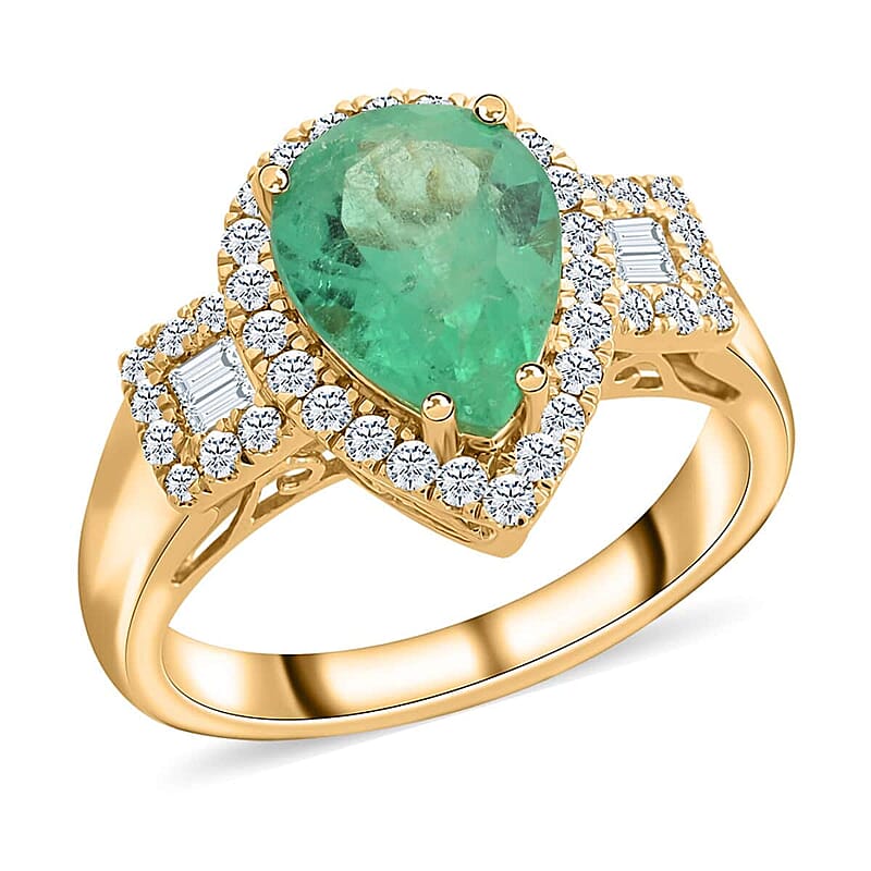 Certified and Appraised Iliana 18K Yellow Gold AAA Boyaca Colombian Emerald, Diamond (SI) (0.46 cts) Ring (Size 5.5) (6.30 g) 2.25 ctw