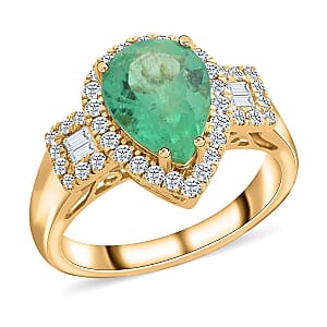 Certified and Appraised Iliana 18K Yellow Gold AAA Boyaca Colombian Emerald, Diamond (SI) (0.46 cts) Ring (Size 9.5) (6.30 g) 2.25 ctw