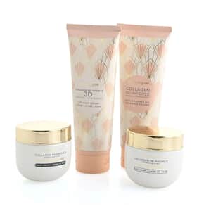Elizabeth Grant Set of 4 Collagen Re-Inforce Pink Products of Shower Gel, Body Cream, and Day Cream & Night Cream with Branded Satin Bag For All Skin Type