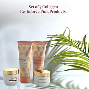 Elizabeth Grant Set of 4 Collagen Re-Inforce Pink Products of Shower Gel, Body Cream, and Day Cream & Night Cream with Branded Satin Bag For All Skin Type