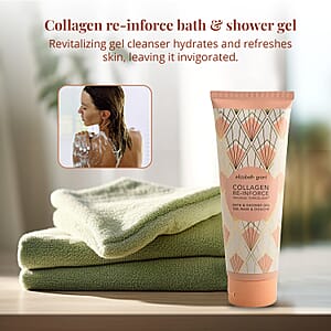 Elizabeth Grant Set of 4 Collagen Re-Inforce Pink Products of Shower Gel, Body Cream, and Day Cream & Night Cream with Branded Satin Bag For All Skin Type