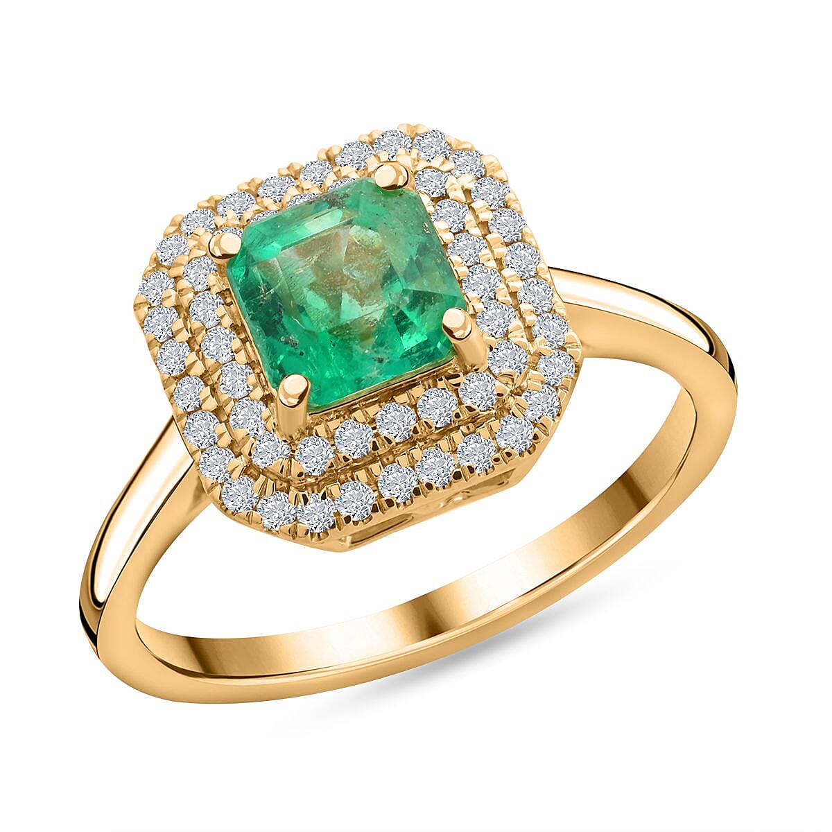 Certified and Appraised Iliana 18K Yellow Gold AAA Boyaca Colombian Emerald and SI Diamond Ring (Size 7.5) 6 Grams 1.75 ctw image number 0
