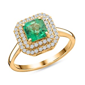 Certified and Appraised Iliana 18K Yellow Gold AAA Boyaca Colombian Emerald and SI Diamond Ring (Size 9.5) 6 Grams 1.75 ctw
