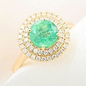 Iliana AAA Boyaca Colombian Emerald and SI Diamond 1.80 ctw Double Halo Ring in 18K Yellow Gold (Size 10.0) 4.75 Grams