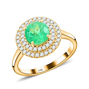 Iliana AAA Boyaca Colombian Emerald and SI Diamond 1.80 ctw Double Halo Ring in 18K Yellow Gold (Size 10.5) 4.75 Grams