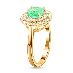Certified & Appraised Iliana AAA Boyaca Colombian Emerald and SI Diamond 1.80 ctw Double Halo Ring in 18K Yellow Gold (Size 6.0) 4.75 Grams