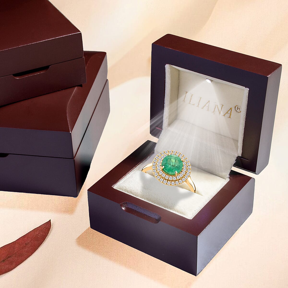 Iliana AAA Boyaca Colombian Emerald and SI Diamond 1.80 ctw Double Halo Ring in 18K Yellow Gold (Size 7.0) 4.75 Grams image number 7