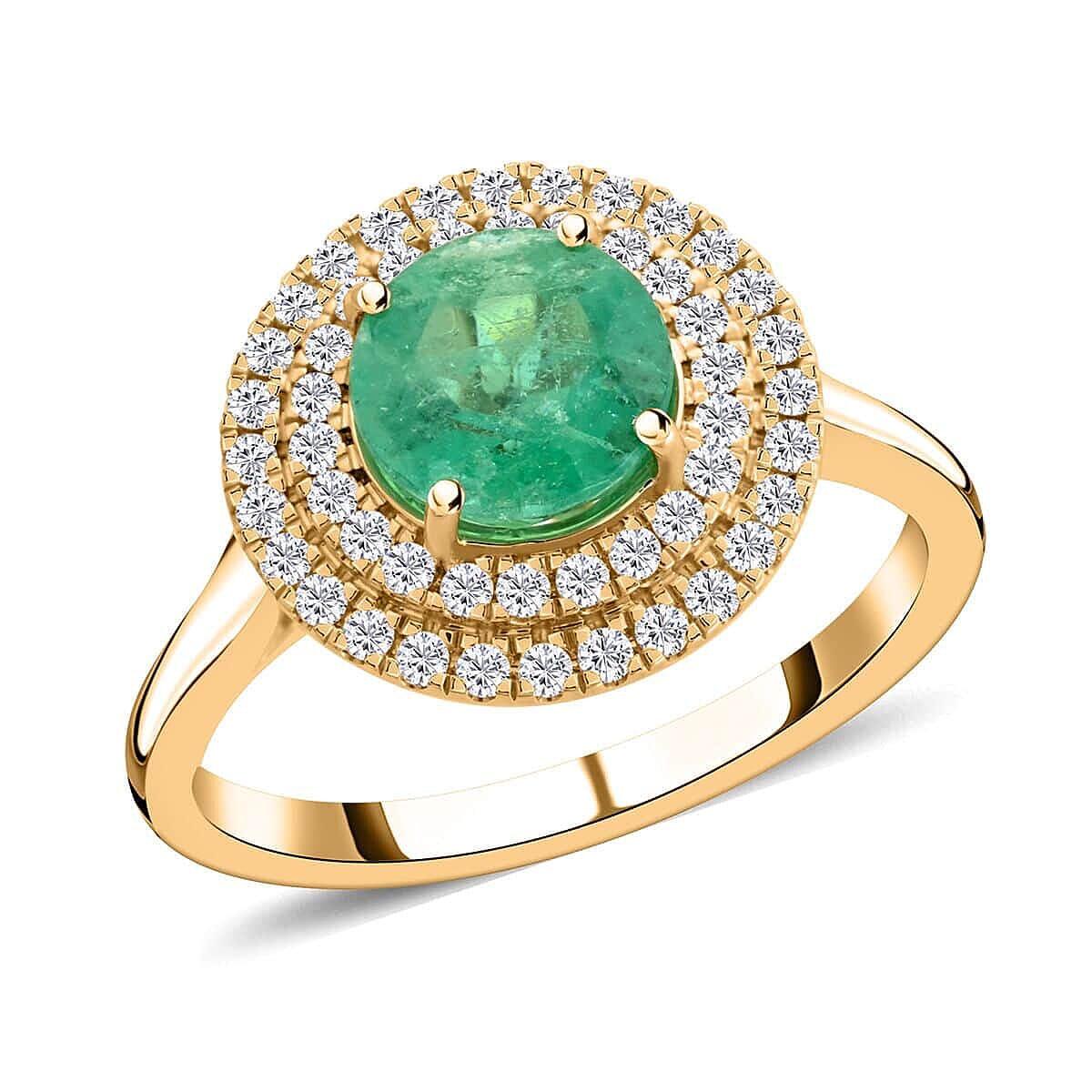 Iliana AAA Boyaca Colombian Emerald and SI Diamond 1.80 ctw Double Halo Ring in 18K Yellow Gold (Size 8.0) 4.75 Grams image number 0