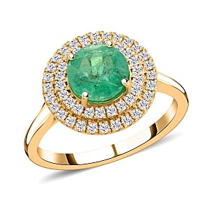 Iliana AAA Boyaca Colombian Emerald and SI Diamond 1.80 ctw Double Halo Ring in 18K Yellow Gold (Size 8.0) 4.75 Grams