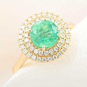Certified and Appraised Iliana AAA Boyaca Colombian Emerald and SI Diamond 1.80 ctw Double Halo Ring in 18K Yellow Gold (Size 9.0) 4.75 Grams
