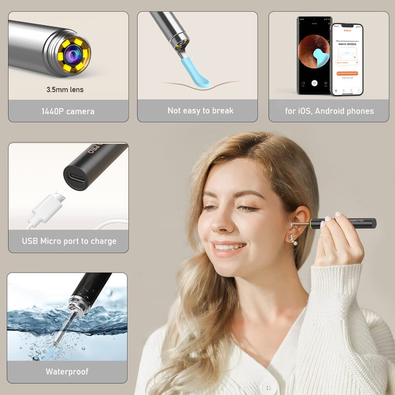 Bebird Pro FDA Ear Wax Removal Tool with HD Camera and 6 LED Lights BONUS Blackhead Remover Tool (Kit for iOS & Android) – Black