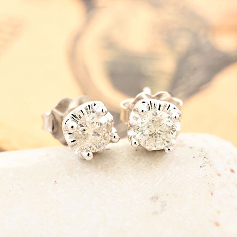14K White Gold Diamond I2-I3 Stud Earrings 0.50 ctw