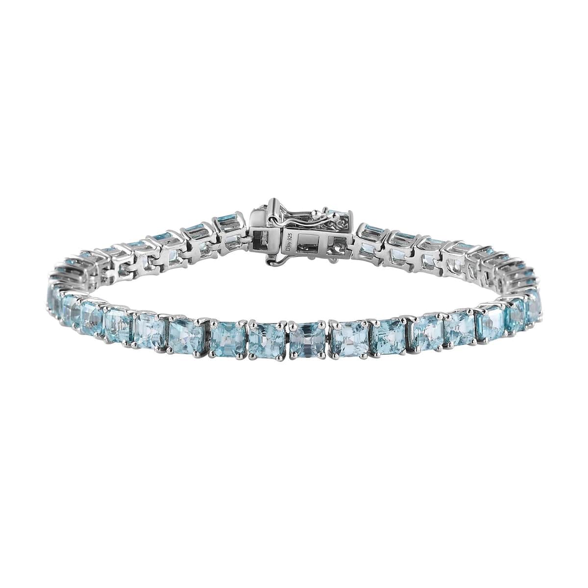 Asscher Cut Cambodian Blue Zircon Tennis Bracelet in Platinum Over Sterling Silver (6.50 In) 19.20 ctw image number 0