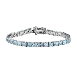 Asscher Cut Cambodian Blue Zircon Tennis Bracelet in Platinum Over Sterling Silver (6.50 In) 19.20 ctw