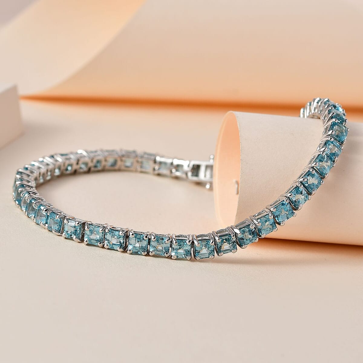 Asscher Cut Cambodian Blue Zircon Tennis Bracelet in Platinum Over Sterling Silver (8.00 In) 23.50 ctw image number 1