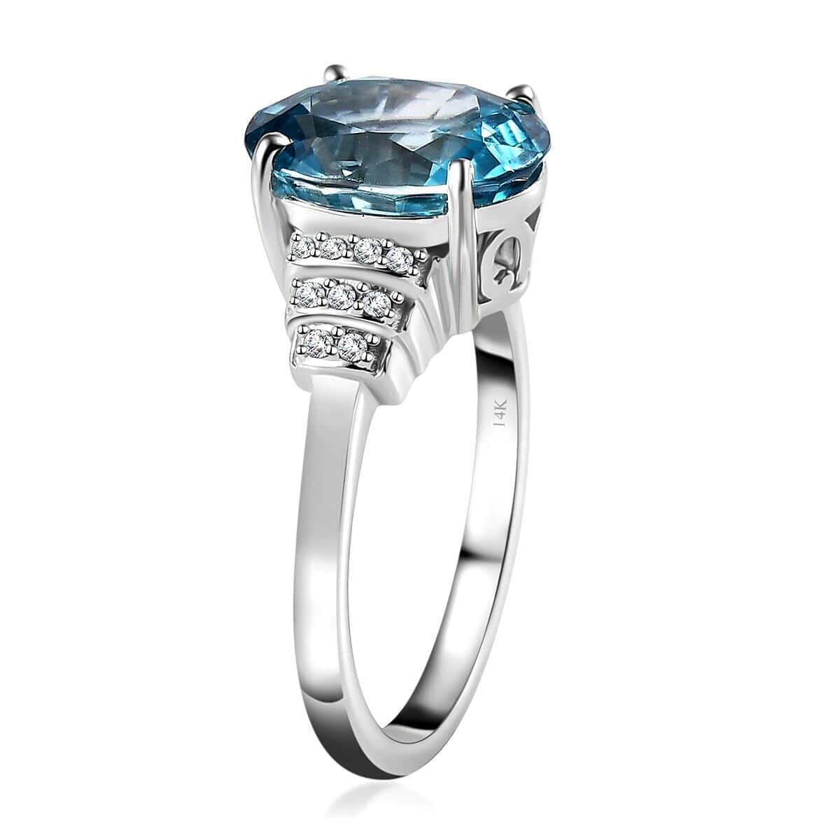 Luxoro AAA Cambodian Blue Zircon and G-H I2 Diamond 5.60 ctw Ring in 14K White Gold (Size 6.0) image number 3