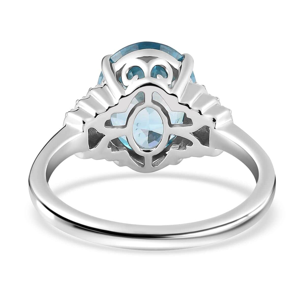 Luxoro AAA Cambodian Blue Zircon and G-H I2 Diamond 5.60 ctw Ring in 14K White Gold (Size 6.0) image number 4