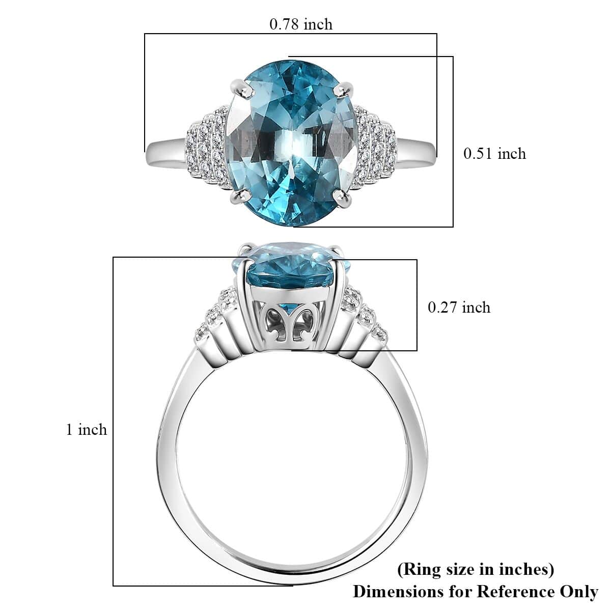 Luxoro 14K White Gold AAA Cambodian Blue Zircon and G-H I2 Diamond Ring (Size 7.0) 5.60 ctw image number 5