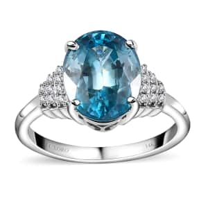 Luxoro AAA Cambodian Blue Zircon and G-H I2 Diamond 5.60 ctw Ring in 14K White Gold (Size 8.0)