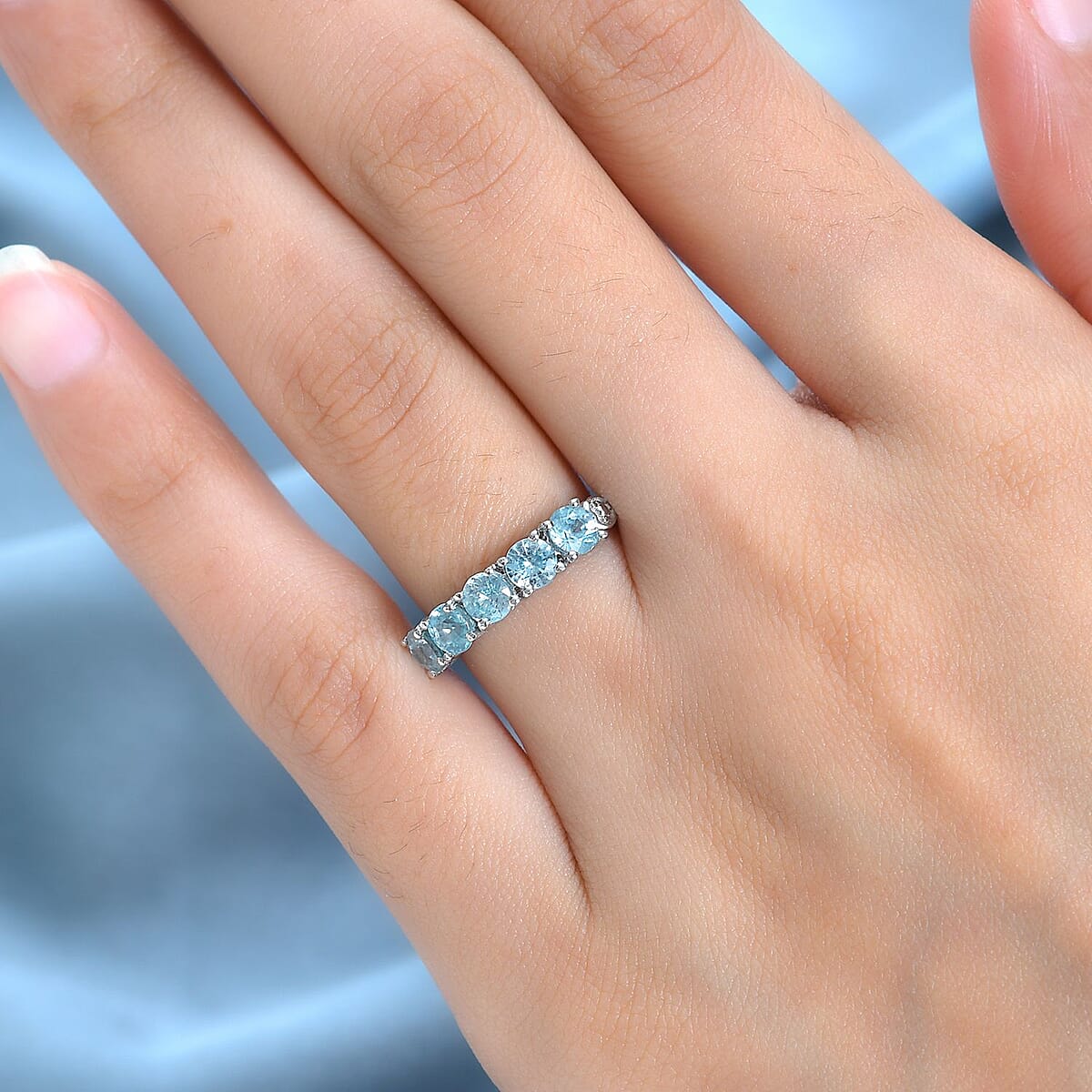 Cambodian Blue Zircon Ring in Platinum Over Sterling Silver (Size 5) 2.20 ctw image number 2