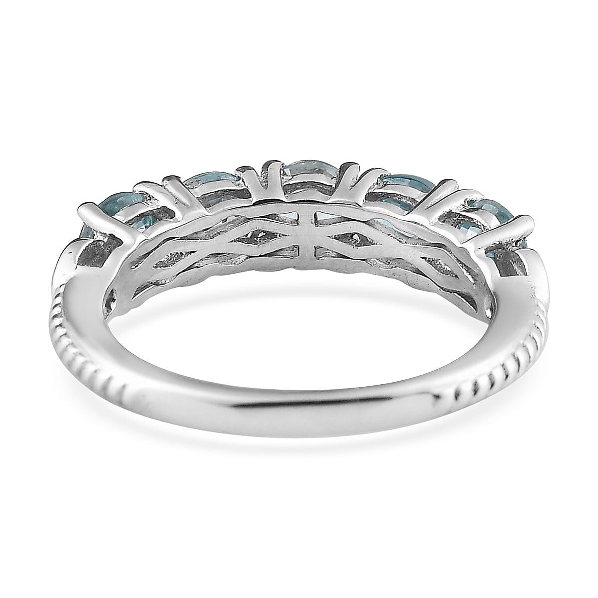 Cambodian Blue Zircon 5 Stone Ring in Platinum Over Sterling Silver (Size 10.0) 2.20 ctw