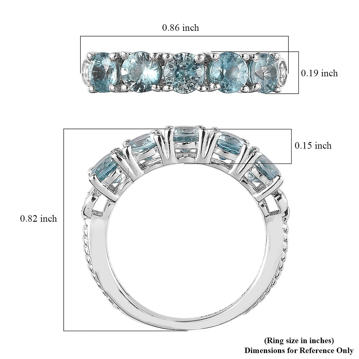 Cambodian Blue Zircon Ring in Platinum Over Sterling Silver (Size 5) 2.20 ctw image number 5