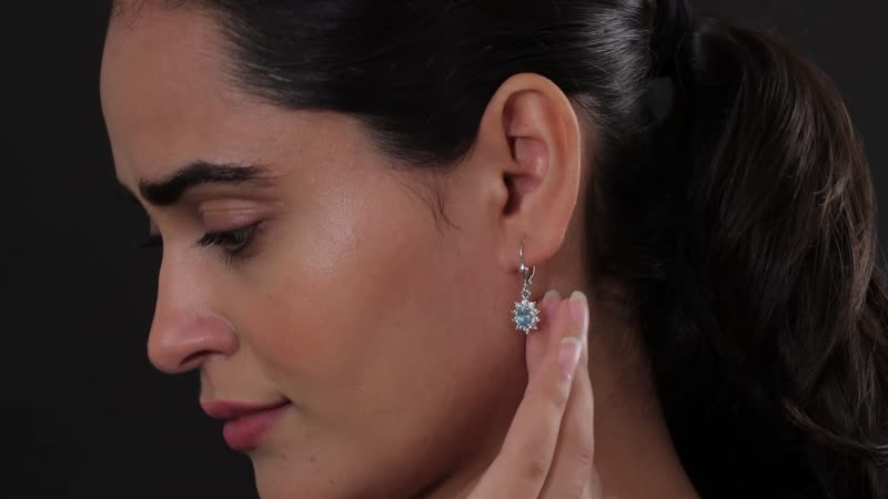 Premium Cambodian Blue Zircon and White Zircon Sunburst Lever Back Earrings in Platinum Over Sterling Silver 2.50 ctw