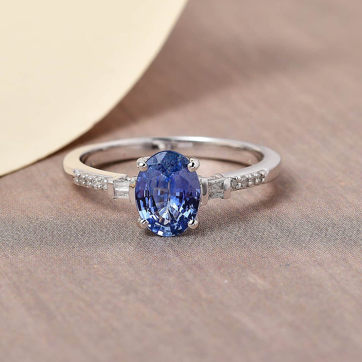14K White Gold AAA Ceylon Blue Sapphire and G-H I3 Diamond Ring (Size 11.0) 1.40 ctw image number 1