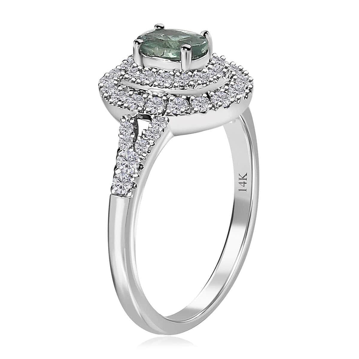 Luxoro 14K White Gold AAA Narsipatnam Alexandrite and Moissanite Double Halo Ring (Size 11.0) 1.10 ctw