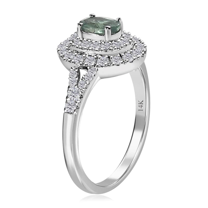 Luxoro 14K White Gold AAA Narsipatnam Alexandrite and Moissanite Double Halo Ring (Size 11.0) 1.10 ctw