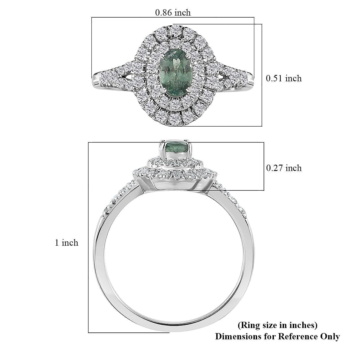 Luxoro 14K White Gold AAA Narsipatnam Alexandrite and Moissanite Double Halo Ring (Size 11.0) 1.10 ctw
