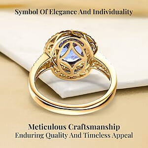 Luxoro 14K Yellow Gold AAA Tanzanite, I2-I3 Natural Yellow and White Diamond Double Halo Ring (Size 8.5) 2.75 ctw