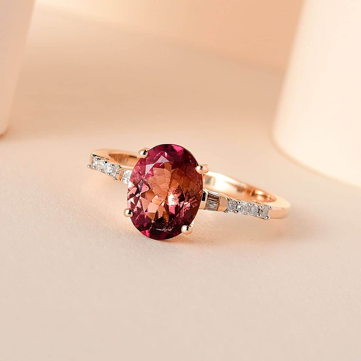 Luxoro 14K Rose Gold AAA Morro Redondo Pink Tourmaline and Diamond Ring (Size 8.5) 1.75 ctw image number 1