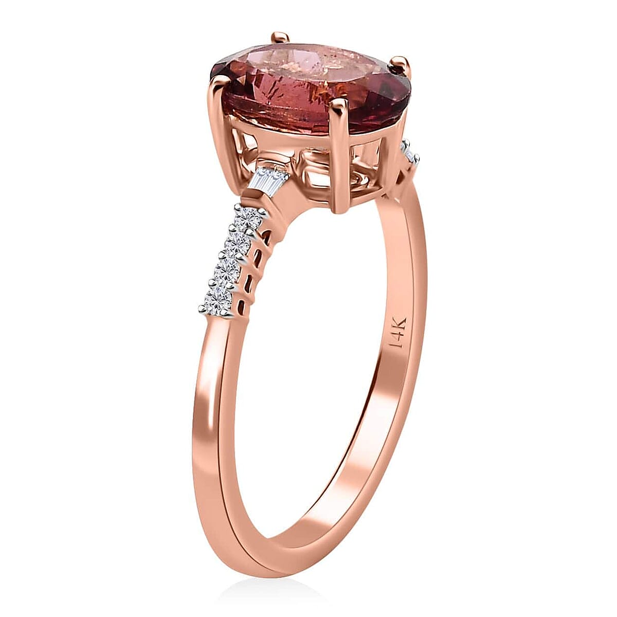 Luxoro 14K Rose Gold AAA Morro Redondo Pink Tourmaline and Diamond Ring (Size 8.5) 1.75 ctw image number 3