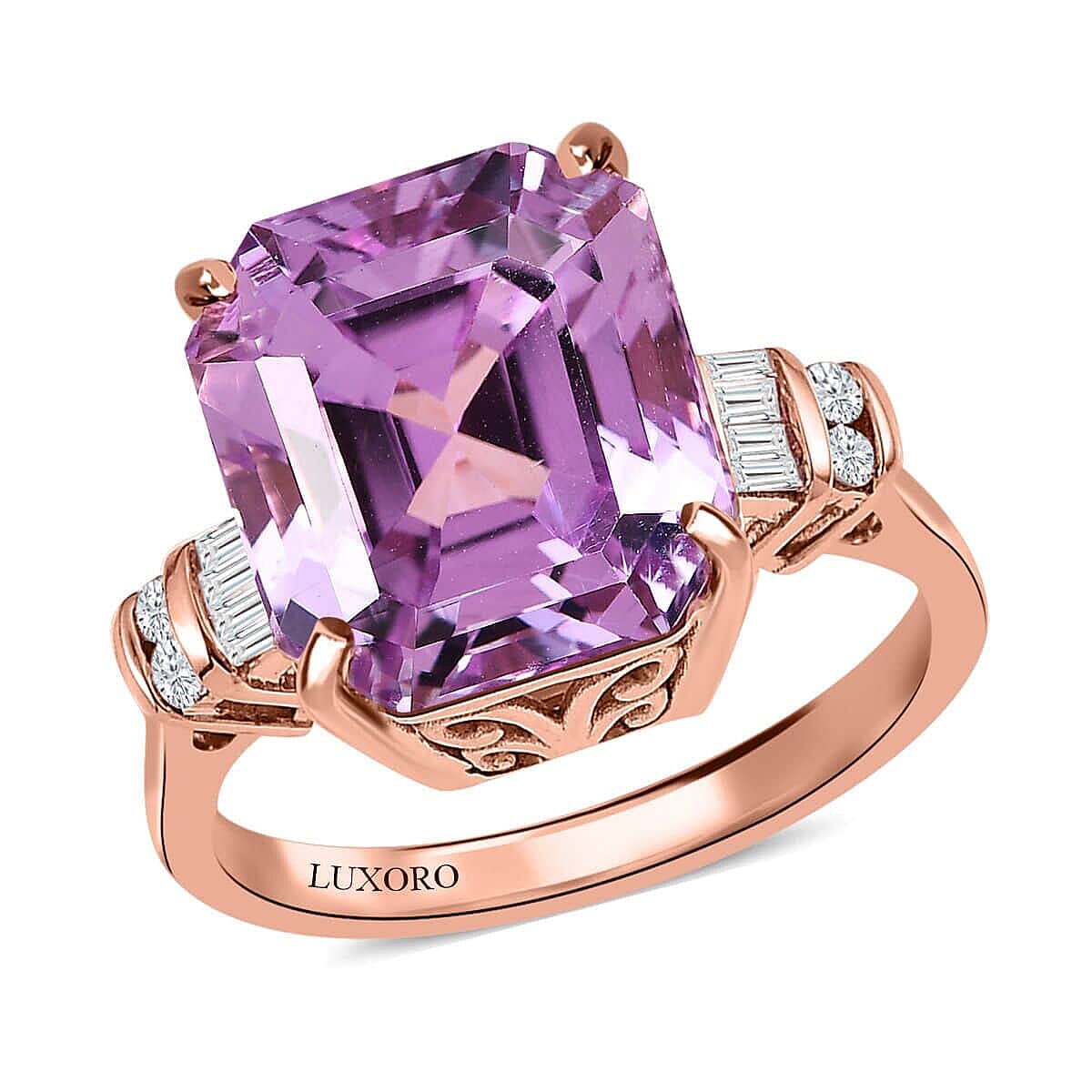 Luxoro 10K Rose Gold AAAA Patroke Kunzite and G-H I3 Diamond Ring (Size 6.0) 9.10 ctw