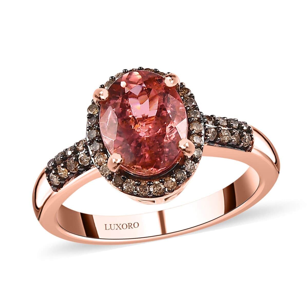 Luxoro 14K Rose Gold Premium Blush Tourmaline and Natural Champagne Diamond I2 Halo Ring (Size 10.0) 2.10 ctw image number 0