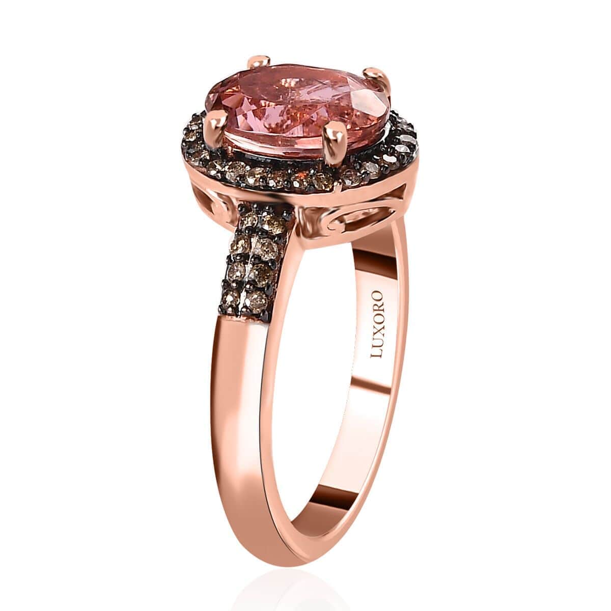 Luxoro 14K Rose Gold Premium Blush Tourmaline and Natural Champagne Diamond I2 Halo Ring (Size 10.0) 2.10 ctw image number 3