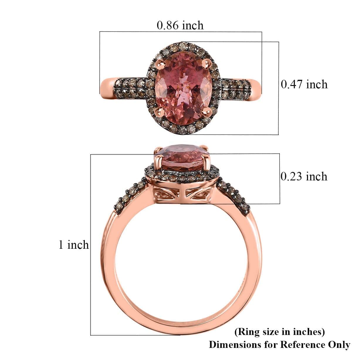 Luxoro 14K Rose Gold Premium Blush Tourmaline and Natural Champagne Diamond I2 Halo Ring (Size 10.0) 2.10 ctw image number 5