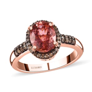 Luxoro 14K Rose Gold Premium Blush Tourmaline and Natural Champagne Diamond I2 Halo Ring (Size 8.0) 2.10 ctw