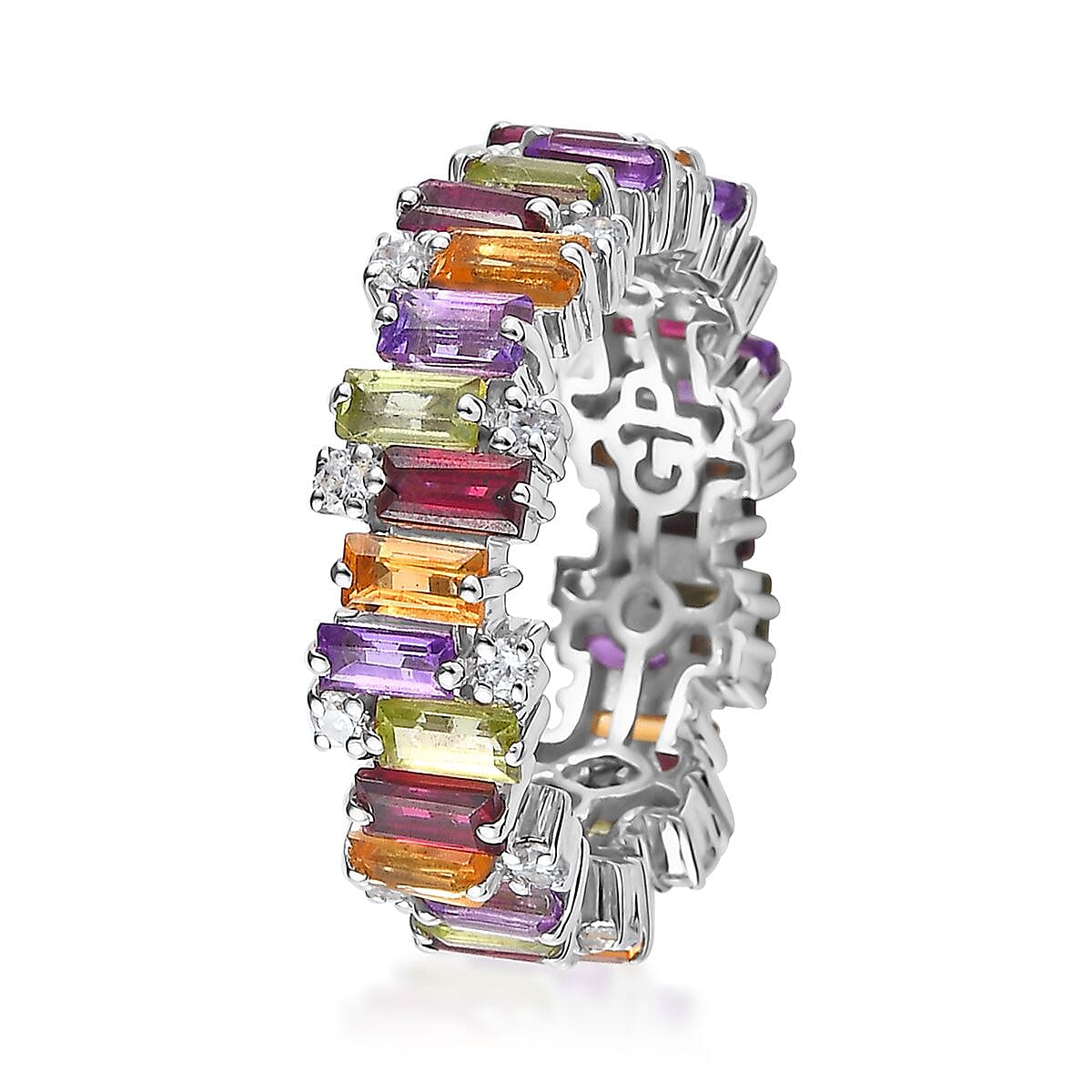 GP Art Deco Collection Multi Gemstone Eternity Ring in Platinum Over Sterling Silver (Size 6.0) (Del. in 8-10 Days) 4.50 ctw image number 3