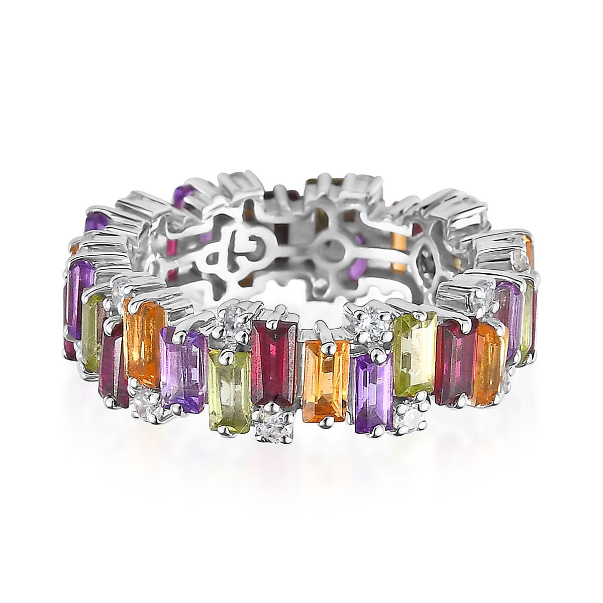 GP Art Deco Collection Multi Gemstone Eternity Ring in Platinum Over Sterling Silver (Size 6.0) (Del. in 8-10 Days) 4.50 ctw image number 4