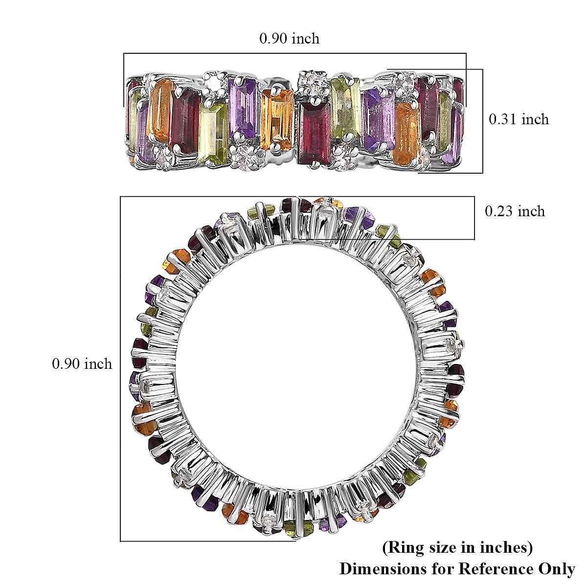 GP Art Deco Collection Multi Gemstone 4.50 ctw Eternity Ring in Platinum Over Sterling Silver (Size 5.0)