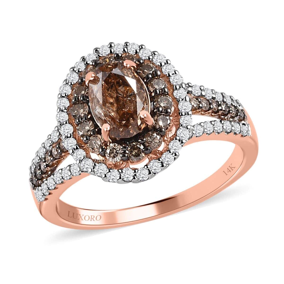 Luxoro 14K Rose Gold I1-I2 Natural Champagne and White Diamond Double Halo Ring (Size 10.5) 2.00 ctw image number 0
