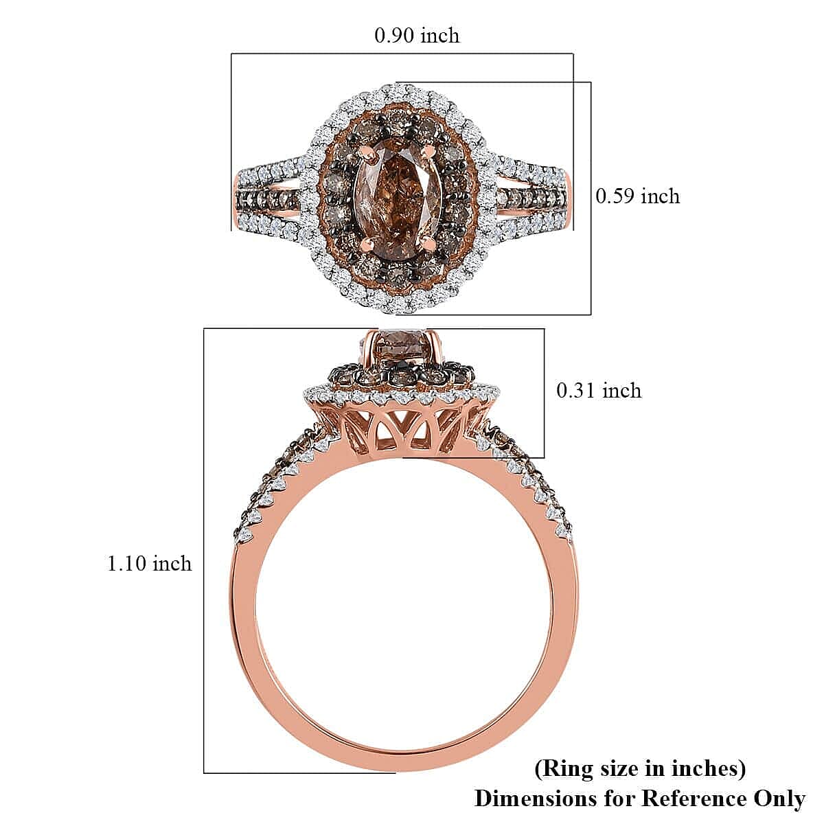 Luxoro 14K Rose Gold I1-I2 Natural Champagne and White Diamond Double Halo Ring (Size 11.0) 2.00 ctw