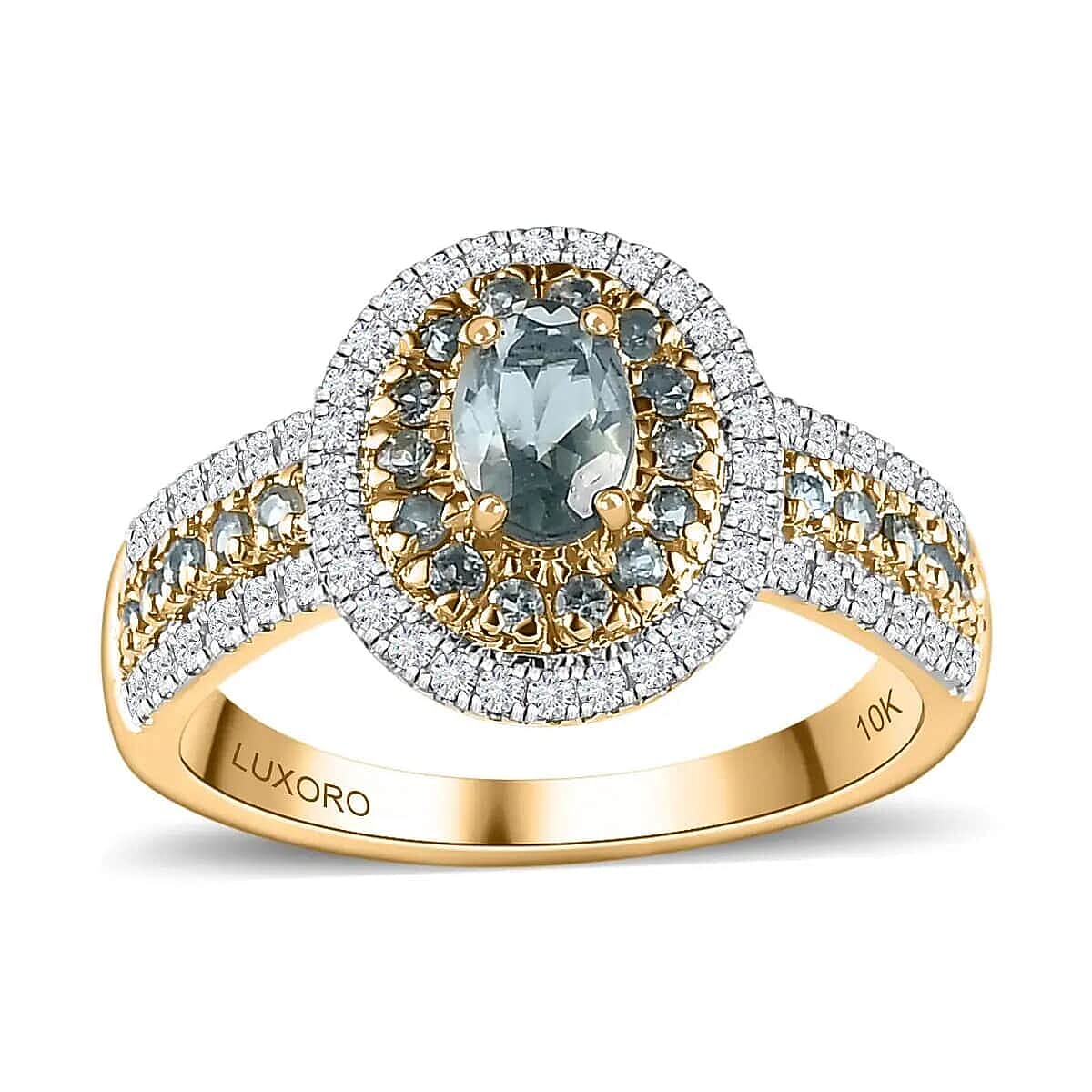 Luxoro AAA Narsipatnam Alexandrite Double Halo Ring, Moissanite Accent Ring, AAA Narsipatnam Alexandrite Ring, 10K Yellow Gold Ring, 1.50 ctw (Size 10)